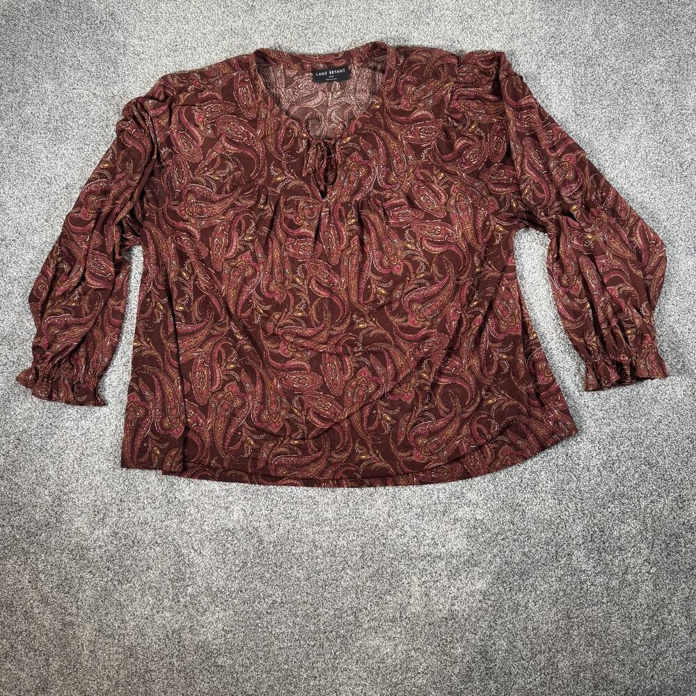 Lane Bryant Top Size 18/20 Rust Paisley Peasant Boho Romantic Office Chic Fall
